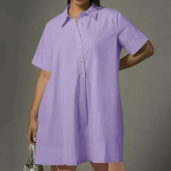 GERsome Womens Cotton Shirt Dress Summer Casual Short Sleeve Button Down Beach Cover Up Shirts
