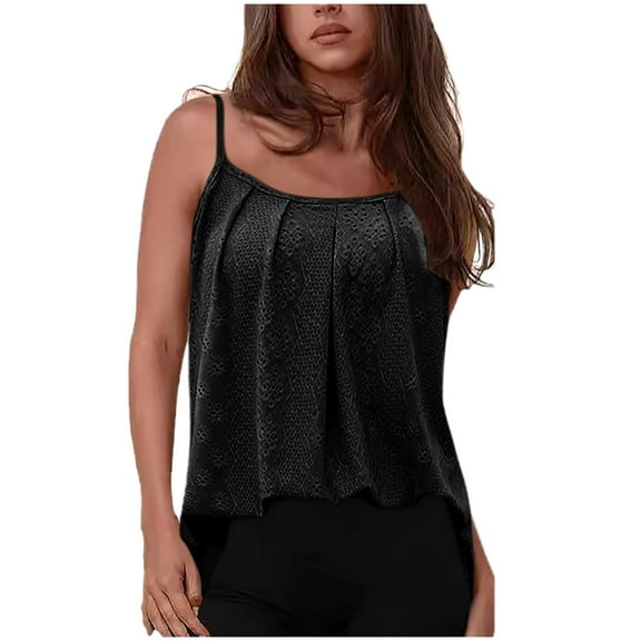 GERsome Womens Crew Neck Spaghetti Strap Tank Tops Dressy Casual Camisole Blouses Sleeveless Loose Cami Trendy Tank Shirts