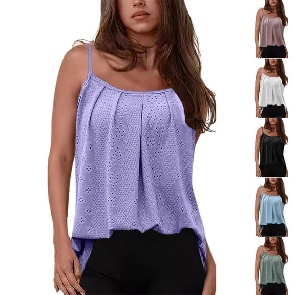 GERsome Womens Crew Neck Spaghetti Strap Tank Tops Dressy Casual Camisole Blouses Sleeveless Loose Cami Trendy Tank Shirts