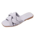 thumbnail image 1 of GERsome Womens Cross Strapp Square Open Toe Slippers Summer Flat Casual Beach Sandals, 1 of 5