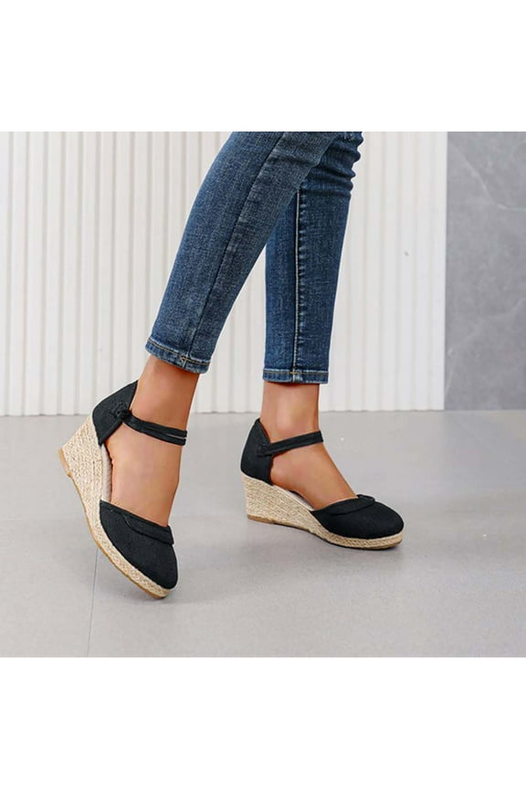 Womens Espadrilles Wedges Sandals Closed Toe Platform Buckle Ankle Strap Casual Summer Shoes