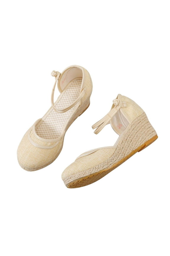 Womens Espadrilles Wedges Sandals Closed Toe Platform Buckle Ankle Strap Casual Summer Shoes