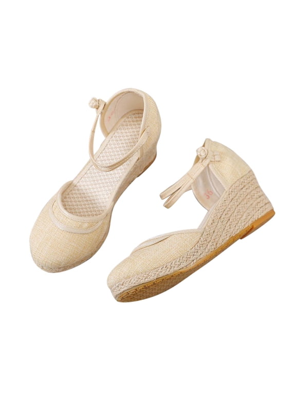 Womens Espadrilles Wedges Sandals Closed Toe Platform Buckle Ankle Strap Casual Summer Shoes