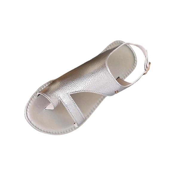 GERsome Womens Flat Open Toe Sandals Slingback Toe Ring Comfort Slip On Summer Beach Slide Sandals, Silver Size 6