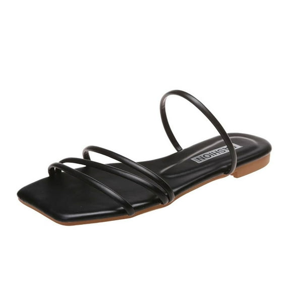GERsome Womens Flat Sandals Fashion Square Open Toe Slip On Slides Slippers for Summer
