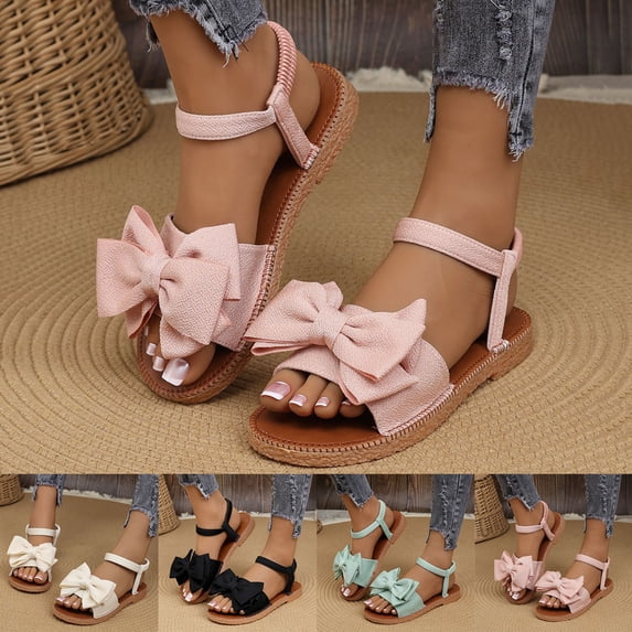 GERsome Womens Flat Sandals Open Toe Elastic Ankle Strap Summer Beach Sandals Casual Walking Shoes, Pink Size 5.5