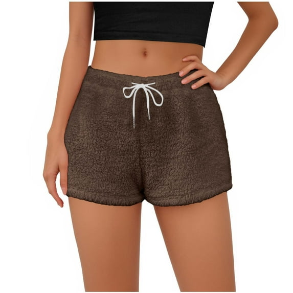 GERsome Womens Fleece Shorts Solid Color Jogger Yoga Lounge Shorts Elastic Waist Walking Shorts Sport Drawstring Shorts S-2XL