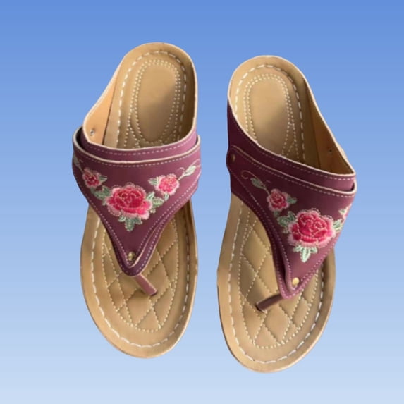 GERsome Womens Flip-Flops Low Wedge Open Toe Slip-On Slides Summer Beach Comfort Walking Thong Sandals, Wine Size 7