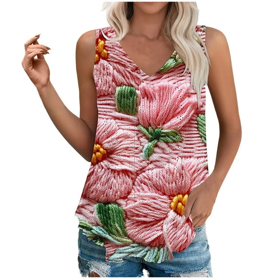 GERsome Womens Floral Tank Tops Sleeveless V Neck Loose Fit Flowy Tee Shirts Summer Tank Blouses for Women S-3XL