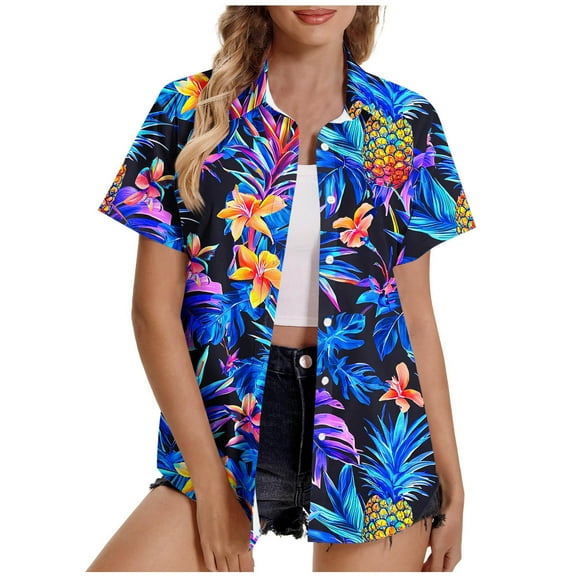 GERsome Womens Hawaiian Button Down Shirts Casual Short Sleeve Floral Print Blouses Summer Tops, Sizes S-5XL