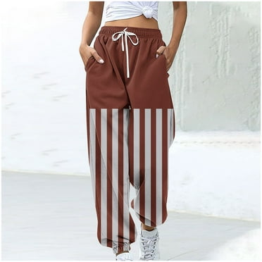 GERsome Womens High Waisted Stripe Sweatpants Drawstring Jogger Sweat Pants Cinch Bottom Workout Trousers