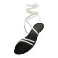 thumbnail image 1 of GERsome Womens Lace up Rhinestone Flat Sandals Ankle Wrap Tie up Round Toe Slide Summer Beach Sandals, 1 of 7