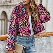 GERSOME Womens Leopard Print Fleece Coat, Spring and Winter Fashion Fuzzy Jacket Faux Fur Fluffy Cardigan Overcoat