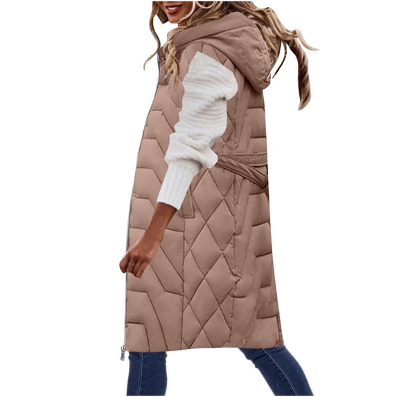 GERsome Womens Long Down Sleeveless Vests Hooded Jackets Winter Warm Outdoor Puffer Quilted Vest Plus Size Slim Zipper Coats