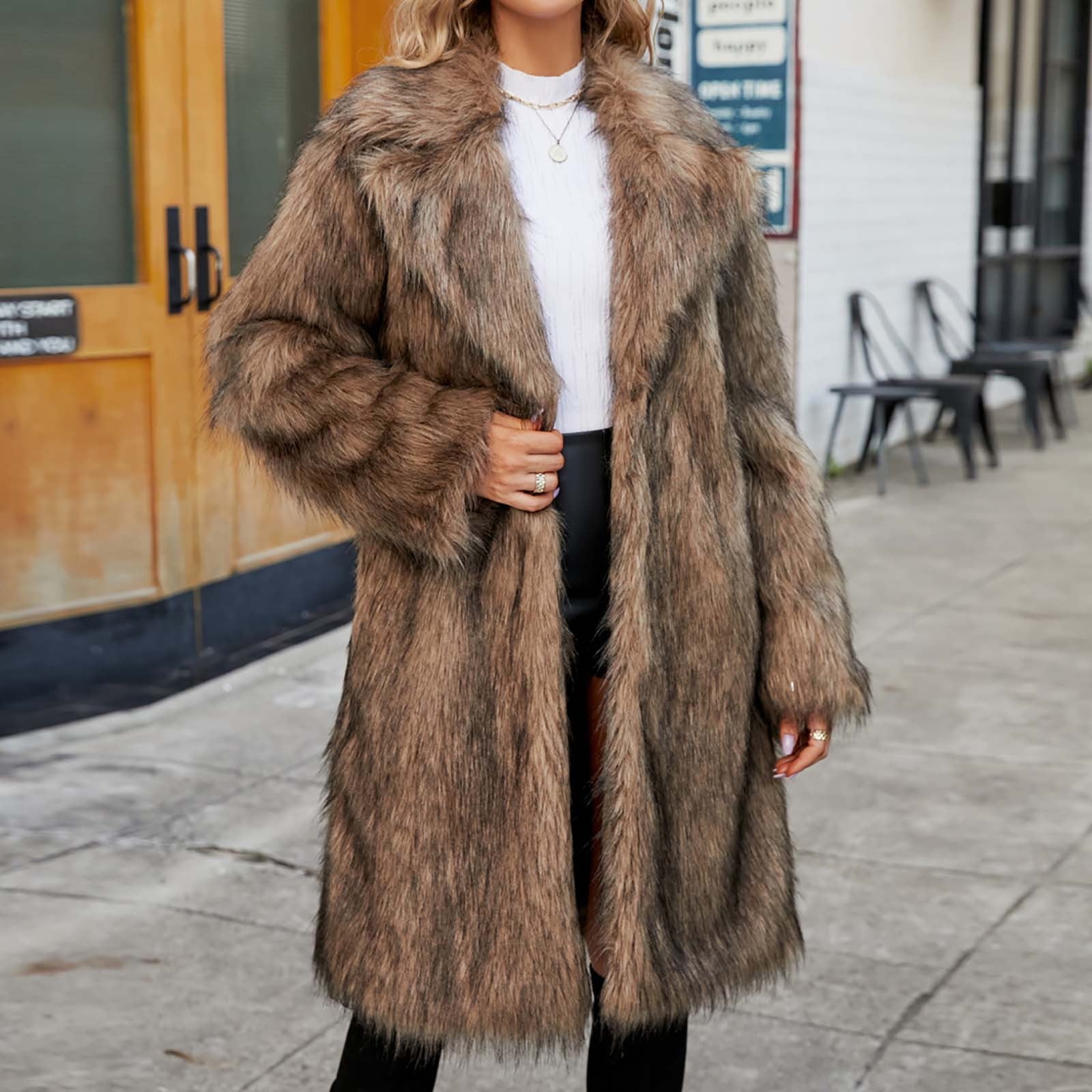 GERsome Womens Long Sleeve Winter Warm Lapel Fox Faux Fur Coat