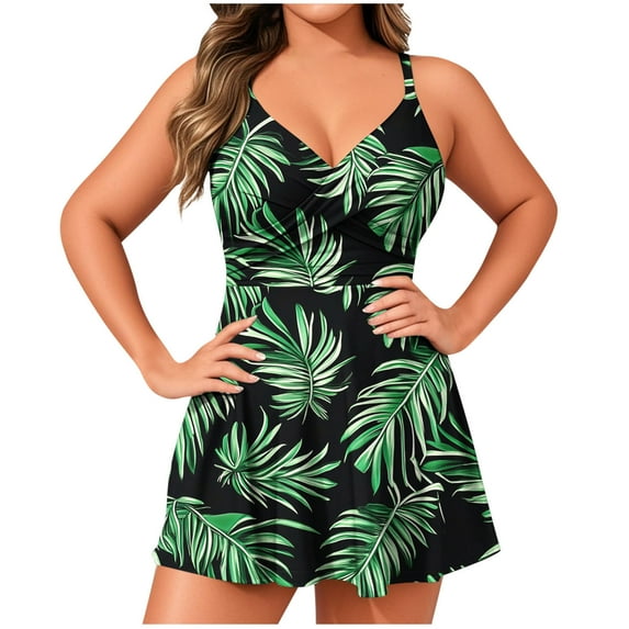 GERsome Womens One Piece Swimsuit Floral Print Bathing Suit Tummy Control Swimdress Shaping Skirted Swimwear with Bottom S-2XL