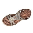 thumbnail image 1 of GERsome Womens Open Toe Sandals Rhinestone Bohemian Elastic Ankle Strap Comfort Walking Flats Summer Beach Sandals, Brown Size 9.5, 1 of 9