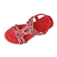 thumbnail image 1 of GERsome Womens Open Toe Sandals Rhinestone Bohemian Elastic Ankle Strap Comfort Walking Flats Summer Beach Sandals, Red Size 7.5, 1 of 9