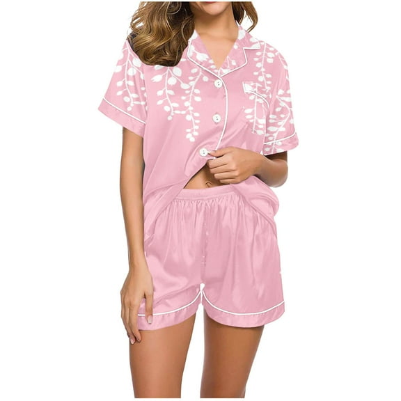 GERsome Womens Pajama Sets 2 Piece Sleepwear Pjs Set Short Sleeve Button Down Top and Short Color Block & Floral Print Loungewear S-XXL