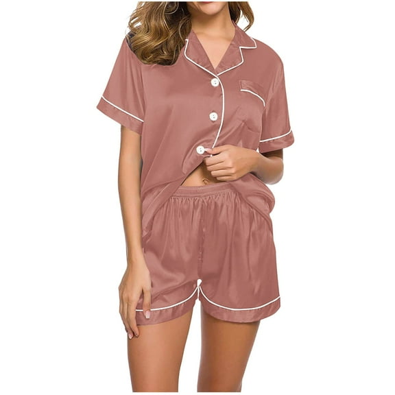 GERsome Womens Pajama Sets Short Sleeve Pj Two Piece Sets Comfy Lounge Sets Sleepwear Classic Notch Collar Pjs with Pockets Button Down and Shorts Loungewear S-XXL