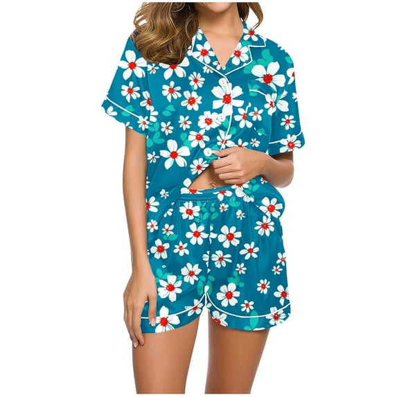GERsome Womens Pajamas 2 Piece Lounge Set Pjs Button Down Top and Shorts Matching Sets Summer Soft Loungewear S-XXL