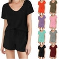 thumbnail image 1 of GERsome Womens Pajamas Set 2 Piece Short Sleeves PJs V-Neck Tops and Drawstring Waist Shorts Soft Lounge Set S-2XL (Black,L), 1 of 8