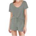 thumbnail image 1 of GERsome Womens Pajamas Set 2 Piece Short Sleeves PJs V-Neck Tops and Drawstring Waist Shorts Soft Lounge Set S-2XL (Gray,L), 1 of 8