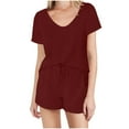 thumbnail image 1 of GERsome Womens Pajamas Set 2 Piece Short Sleeves PJs V-Neck Tops and Drawstring Waist Shorts Soft Lounge Set S-2XL (Wine,M), 1 of 8