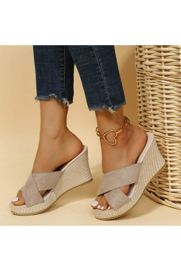 Womens Platform Espadrilles Slip On Wedge Sandals Open Toe Slides Shoes