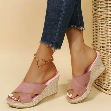GERsome Womens Platform Espadrilles Slip On Wedge Sandals Open Toe Slides Shoes