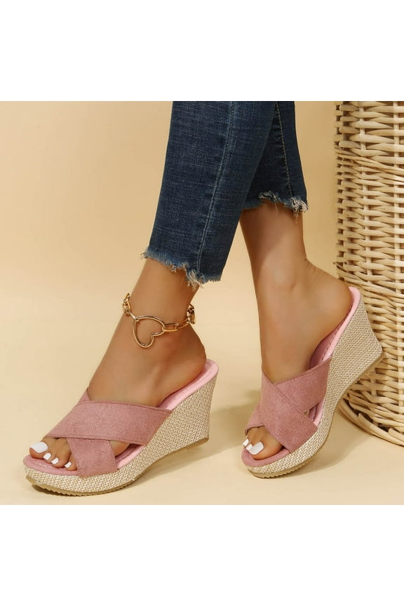 Womens Platform Espadrilles Slip On Wedge Sandals Open Toe Slides Shoes