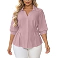 thumbnail image 1 of GERsome Womens Plus Size Button Down Shirts 3/4 Sleeve Collared V-Neck Trendy Pleated Tops Pink 4XL, 1 of 6