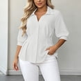 thumbnail image 1 of GERsome Womens Plus Size Button Down Shirts 3/4 Sleeve Collared V-Neck Trendy Pleated Tops White 2XL, 1 of 6