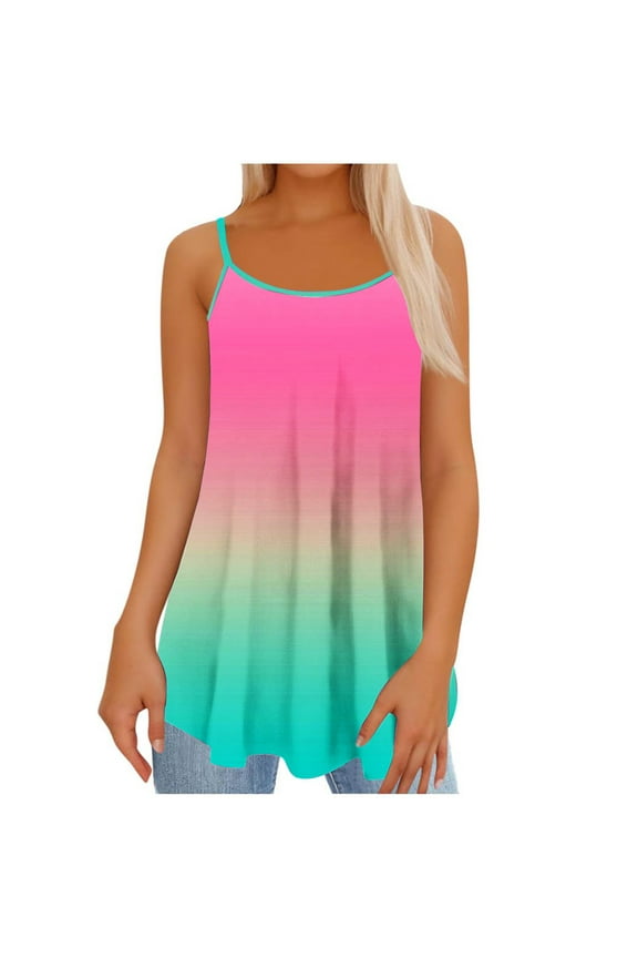 Womens Plus Size Tank Tops Scoop Neck Sleeveless Loose Fit Tee Shirts Casual Summer Spaghetti Strap Flowy Camisole S-5XL