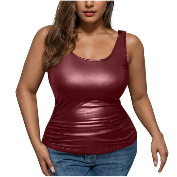 GERsome Womens Plus Size Tank Tops Scoop Neck Sleeveless Slim Fit Tee Shirts Casual Summer Solid Color Crop Tops S-5XL