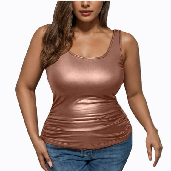 GERsome Womens Plus Size Tank Tops Scoop Neck Sleeveless Slim Fit Tee Shirts Casual Summer Solid Color Crop Tops S-5XL