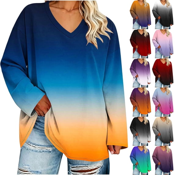 GERsome Womens Plus Size Tops Long Sleeve Casual V Neck Fall Blouse Tunic Shirts Size L