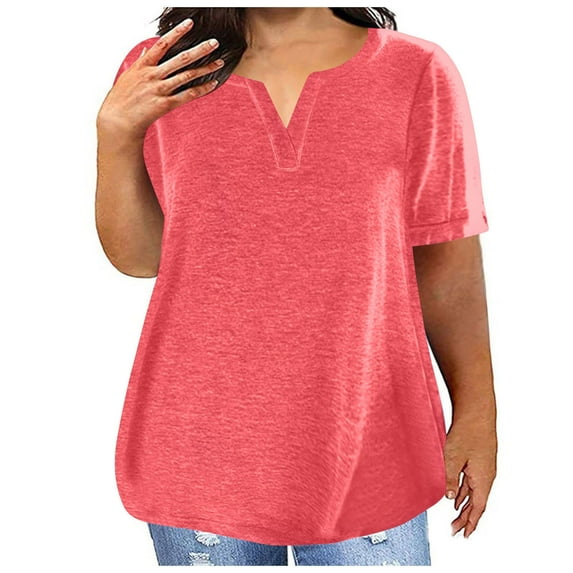 GERsome Womens Plus Size Tops V Neck Solid Color T Shirts Casual Loose Short Sleeve Tee Shirts S-5XL