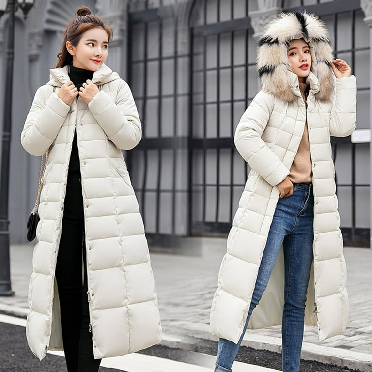 Gersome Womens Puffer Jacket Winter Coats for Women Fashion Long Hooded Padded Bubble Coat with Faux Fur Collar Women s Size 3XL White