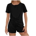 thumbnail image 1 of GERsome Womens Ribbed Knit Lounge Sets Short Sleeve Tops and Shorts Sleepwear Pajama Set Two Piece Shorts Outfits Set M-2XL (Black,XL), 1 of 5