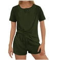 thumbnail image 1 of GERsome Womens Ribbed Knit Lounge Sets Short Sleeve Tops and Shorts Sleepwear Pajama Set Two Piece Shorts Outfits Set M-2XL (Green,L), 1 of 5