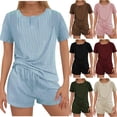 thumbnail image 1 of GERsome Womens Ribbed Knit Lounge Sets Short Sleeve Tops and Shorts Sleepwear Pajama Set Two Piece Shorts Outfits Set M-2XL (Light Blue,L), 1 of 6