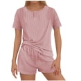 thumbnail image 1 of GERsome Womens Ribbed Knit Lounge Sets Short Sleeve Tops and Shorts Sleepwear Pajama Set Two Piece Shorts Outfits Set M-2XL (Pink,M), 1 of 5