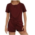 thumbnail image 1 of GERsome Womens Ribbed Knit Lounge Sets Short Sleeve Tops and Shorts Sleepwear Pajama Set Two Piece Shorts Outfits Set M-2XL (Red,M), 1 of 5