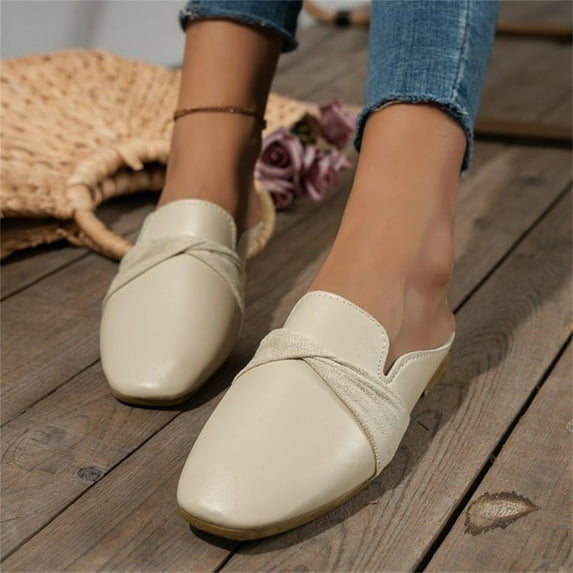 GERsome Womens Round Toe Flat Slides Sandals Bow Tie Slip on Mules Summer Comfortable Beach Shoes Slippers