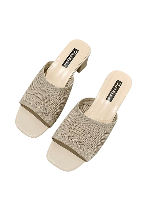 Womens Sandals Chunky Heels Backless Square Open Toe Slip on Mules Heeled Slipper Dress Shoes