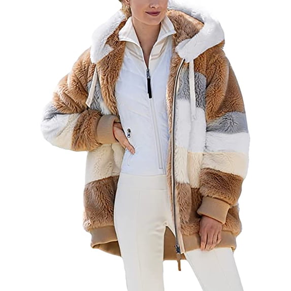 GERsome Womens Sherpa Hoodie Oversized Patchwork Fleece Zipper Jacket with Pockets