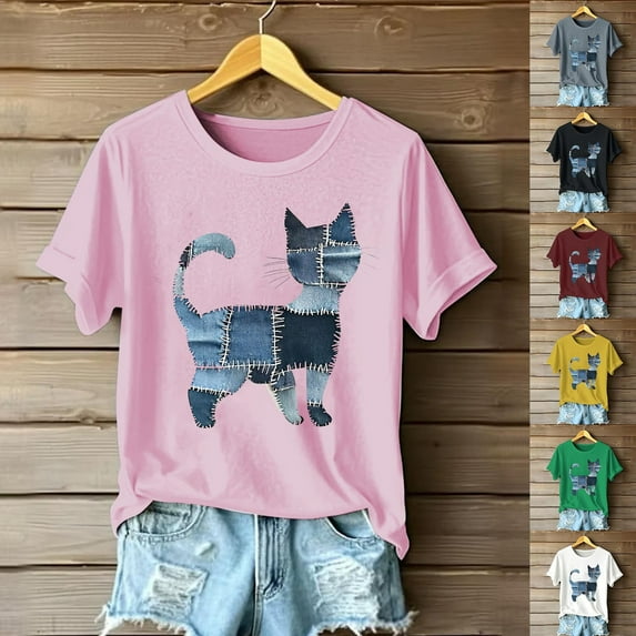 GERsome Womens Short Sleeve Crew Neck T-Shirts Cute Animal Graphic Shirts Summer Loose Fit Casual Basic Tees, Sizes S-2XL