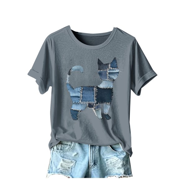 GERsome Womens Short Sleeve Crew Neck T-Shirts Cute Animal Graphic Shirts Summer Loose Fit Casual Basic Tees, Sizes S-2XL