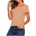 thumbnail image 1 of GERsome Womens Short Sleeve T-Shirts Striped Crew Neck Casual Basic Tee Summer Tops,Orange,Size M, 1 of 6